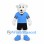 Polar Bear Mascot Costume in White with Blue Sports Shirt and Black Shorts