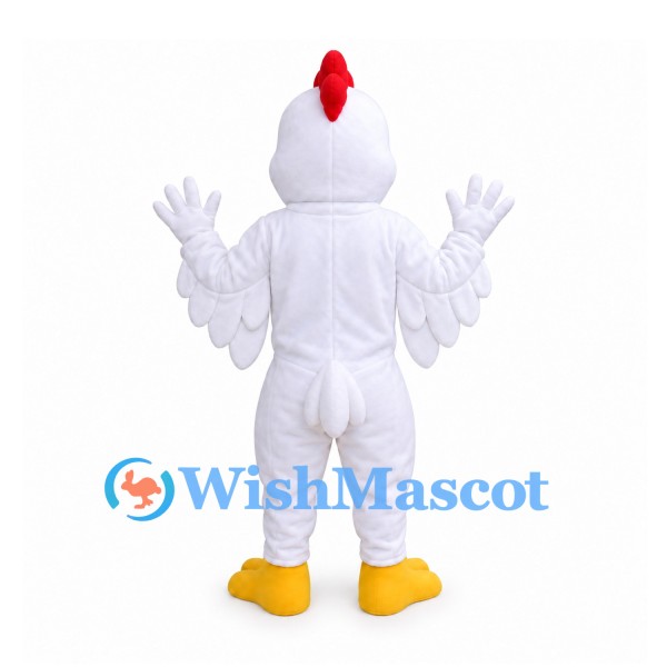 Chicken Mascot Costume in White with Red Comb and Yellow Feet
