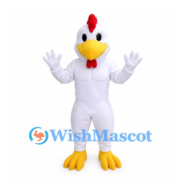 Chicken Mascot Costume in White with Red Comb and Yellow Feet