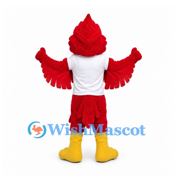 Cardinal Mascot Costume in Red with White Shirt and Red Shorts
