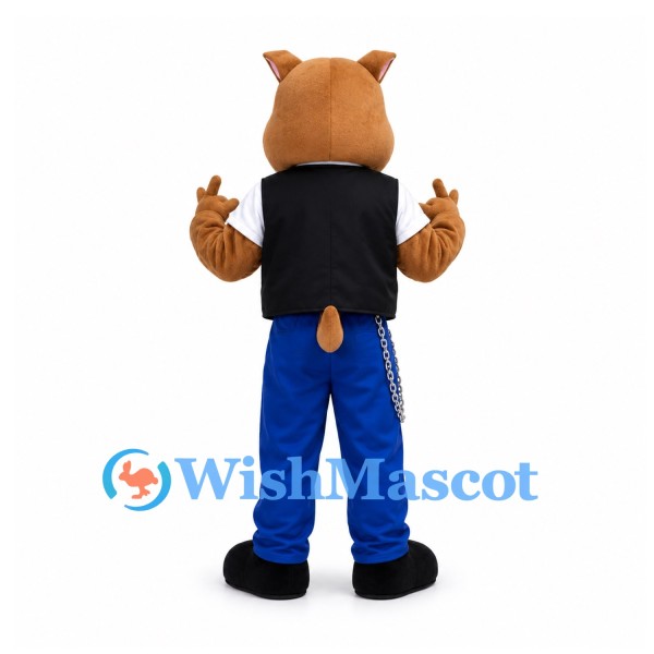 Cougar Mascot Costume in Tan with Black Vest and Blue Trousers