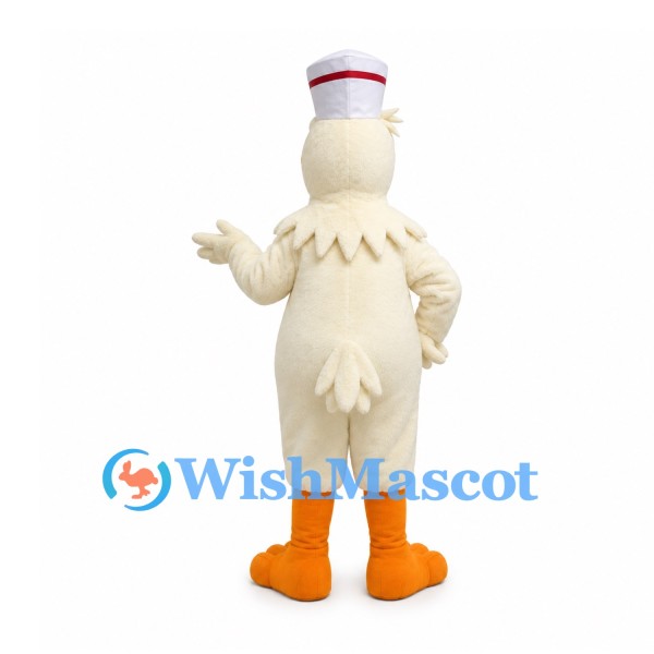 Duck Mascot Costume in Cream with White Hat and Red Bow Tie