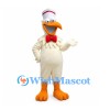 Duck Mascot Costume in Cream with White Hat and Red Bow Tie