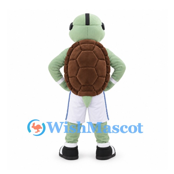 Turtle Mascot Costume in Sage Green with White Basketball Uniform