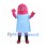 Worm Character Mascot Costume in Pink with Light Blue Dress and Patterned Boots