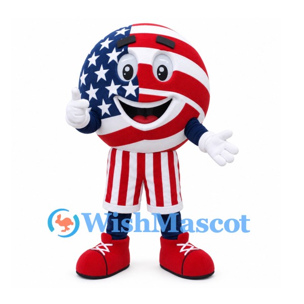 Ball Mascot Costume with American Flag Pattern and Striped Shorts