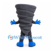 Tornado Mascot Costume in Gray with Sharp Teeth and Blue Gloves