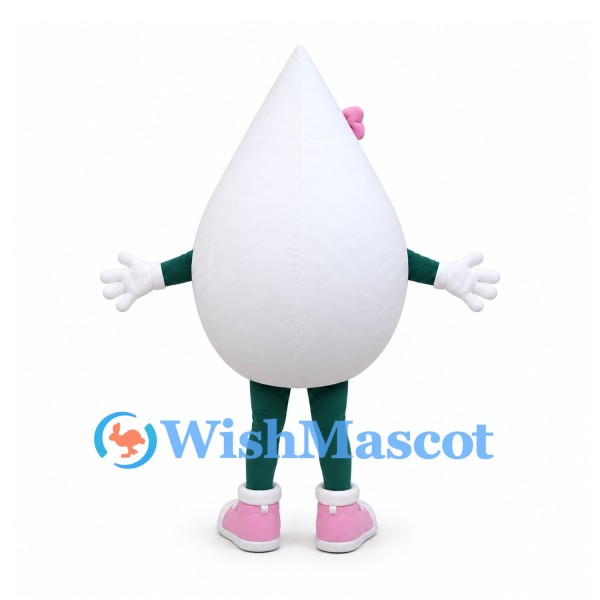 Egg Mascot Costume in White with Pink Bow and Green Legs