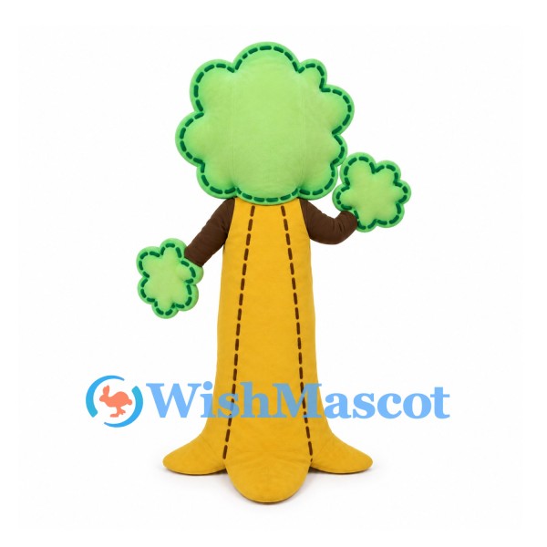 Tree Mascot Costume with Yellow Trunk and Green Leaf Canopy