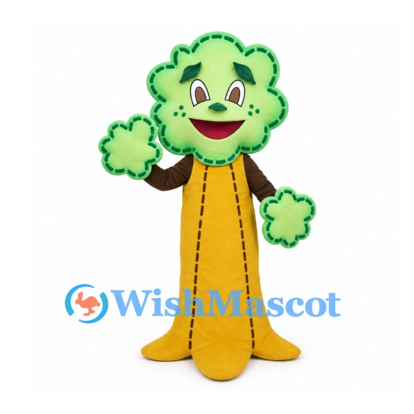 Tree Mascot Costume with Yellow Trunk and Green Leaf Canopy