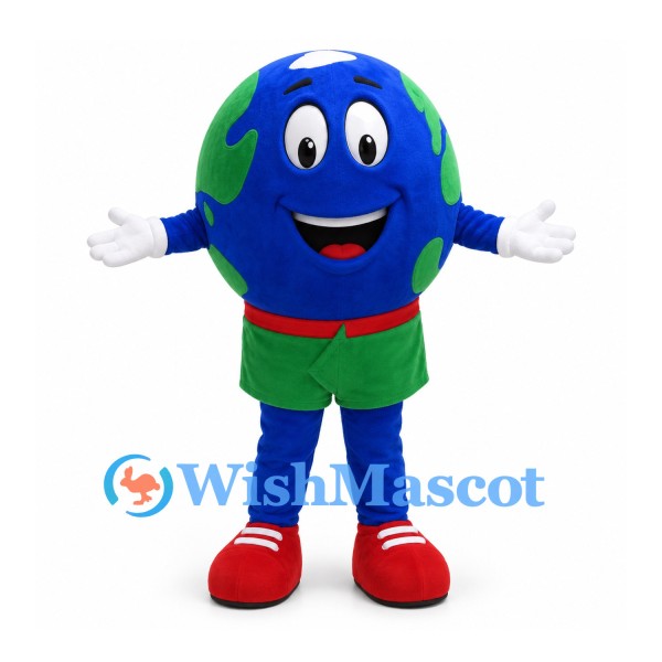 Earth Mascot Costume in Blue and Green with Green Shorts