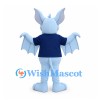 Bat Mascot Costume in Light Blue with Navy Shirt and Spread Wings