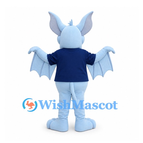 Bat Mascot Costume in Light Blue with Navy Shirt and Spread Wings