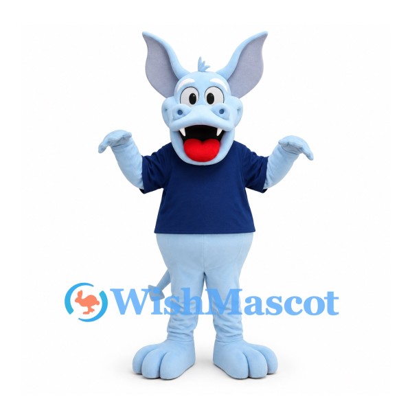Bat Mascot Costume in Light Blue with Navy Shirt and Spread Wings