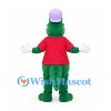 Crocodile Mascot Costume in Green with Red Shirt and Purple Hat