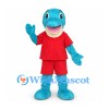 Dolphin Mascot Costume in Teal with Red Sports Uniform