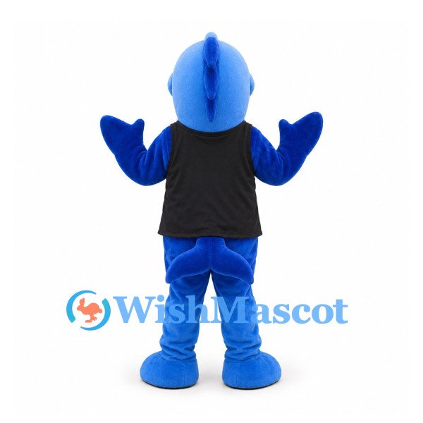 Dolphin Mascot Costume in Blue with Black Shirt