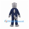 Shark Mascot Costume in Gray with Navy Pinstriped Suit and Red Tie