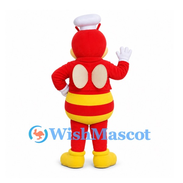 Bee Mascot Costume in Red and Yellow with White Chef Hat