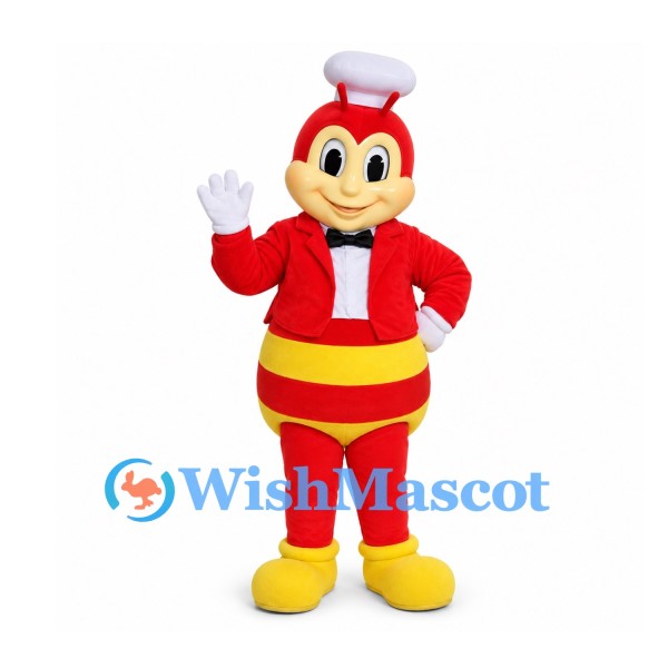 Bee Mascot Costume in Red and Yellow with White Chef Hat