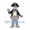 Dog Mascot Costume in Gray with Navy Pirate Coat and Tricorn Hat
