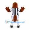 Hawk Mascot Costume in Brown with Black and White Striped Sports Uniform
