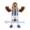 Hawk Mascot Costume in Brown with Black and White Striped Sports Uniform