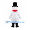Snowman Mascot Costume in White with Black Top Hat and Red Scarf