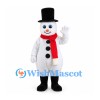 Snowman Mascot Costume in White with Black Top Hat and Red Scarf
