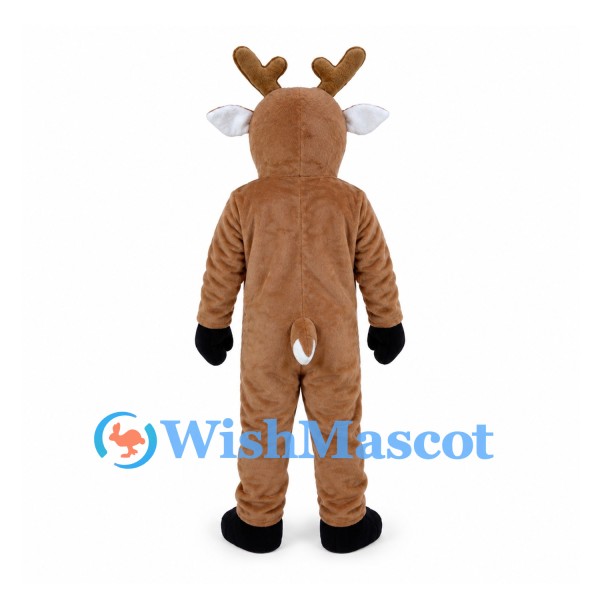 Reindeer Mascot Costume in Brown with Red Nose and White Belly