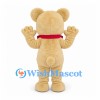 Bear Mascot Costume in Beige with Red Neck Bow and Large Paws