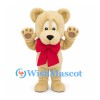 Bear Mascot Costume in Beige with Red Neck Bow and Large Paws