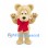 Bear Mascot Costume in Beige with Red Neck Bow and Large Paws