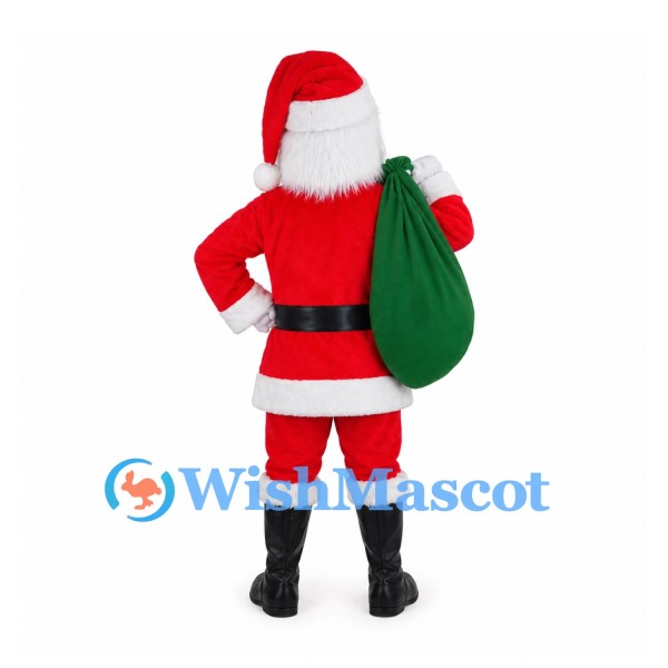 Santa Claus Mascot Costume in Red Suit with White Beard and Green Sack