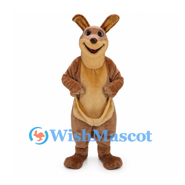 Kangaroo Mascot Costume in Brown with Tan Belly and Pouch