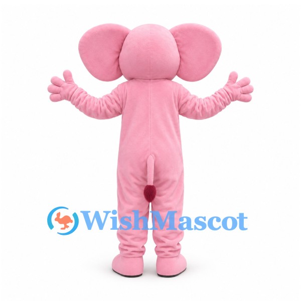 Elephant Mascot Costume in Pink with Long Trunk and Large Ears