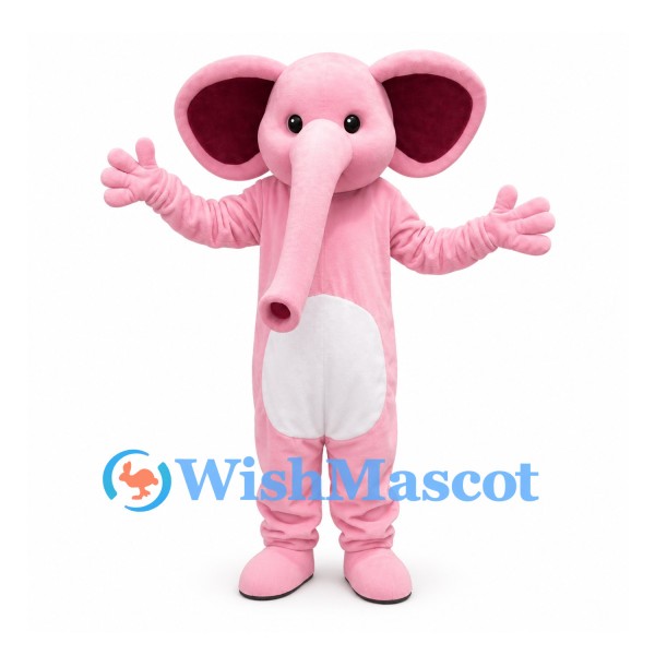 Elephant Mascot Costume in Pink with Long Trunk and Large Ears