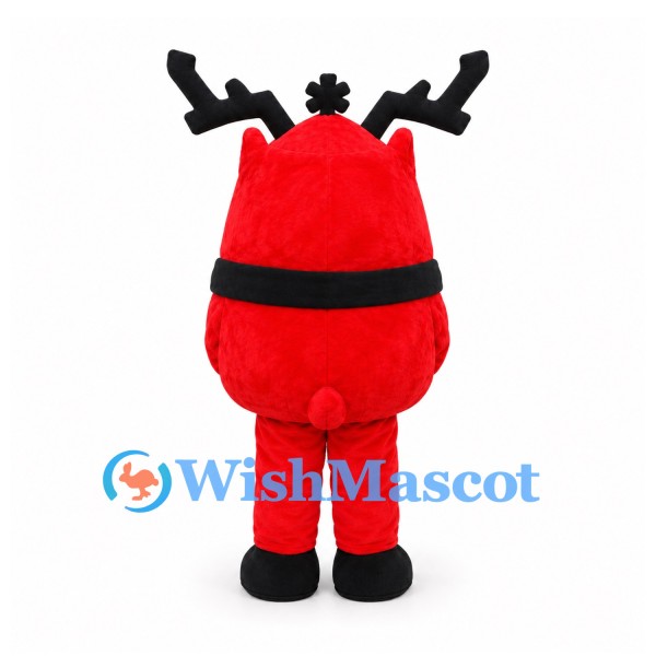 Reindeer Character Mascot Costume in Red with Black Antlers and Scarf