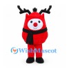 Reindeer Character Mascot Costume in Red with Black Antlers and Scarf