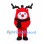 Reindeer Character Mascot Costume in Red with Black Antlers and Scarf