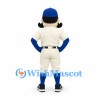 Man Mascot Costume with Black Mustache and Cream Baseball Uniform