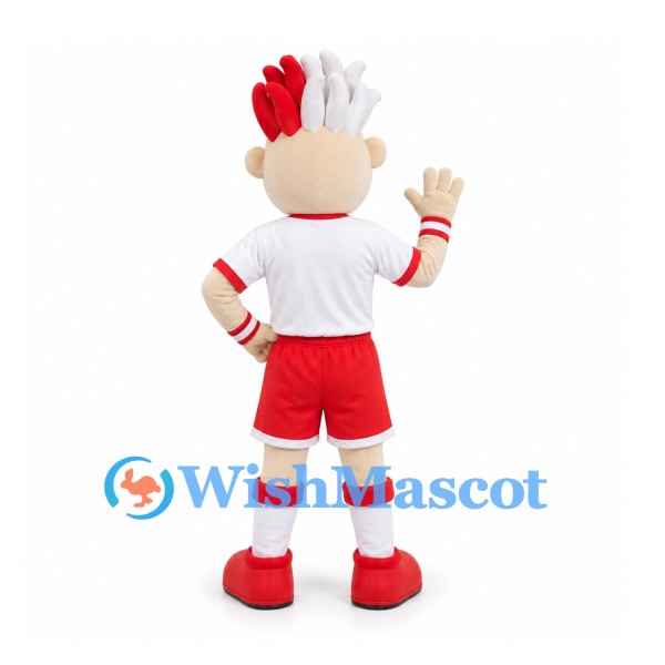 Boy Mascot Costume with Red and White Spiked Hair and Sports Uniform