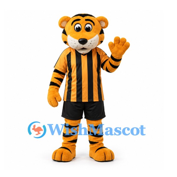 Tiger Mascot Costume in Orange with Black Striped Sports Shirt