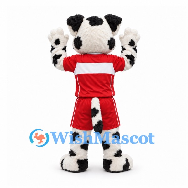 Dalmatian Mascot Costume in White and Black with Red Sports Uniform