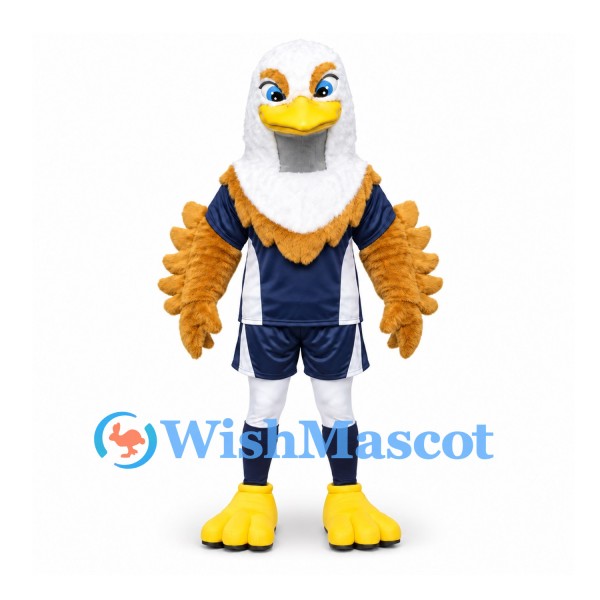 Eagle Mascot Costume in Gold and White with Navy Sports Uniform