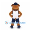 Bulldog Mascot Costume in Brown with White Sports Jersey and Navy Cap