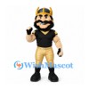 Viking Mascot Costume with Black Beard Gold Helmet and Trousers