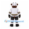 Bear Mascot Costume in Brown with White Hockey Uniform and Helmet