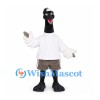 Ostrich Mascot Costume in Black and White with White Shirt and Gray Shorts