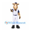 Horse Mascot Costume in Tan with White Baseball Uniform and Navy Cap